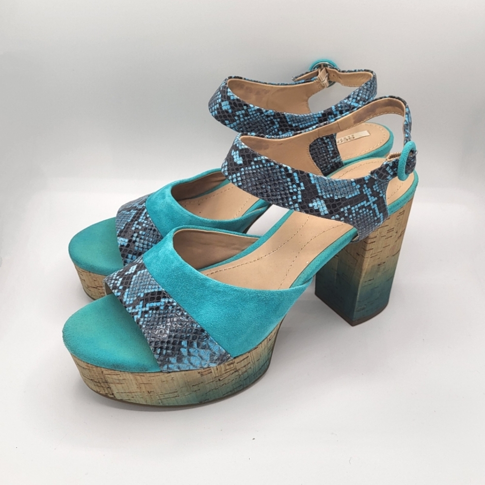 NWOT Geox Respira Platform Block Heel Suede Bright Blue Sandals Size 9